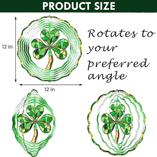 St. Patricks Day Wind Spinner-Outdoor Hanging Decorations Green Clover Shamrock Wind Spinners for Yard and Garden Stainless Steel Windspinners for Outside Hanging Ornament Gifts for Friends Neighbors