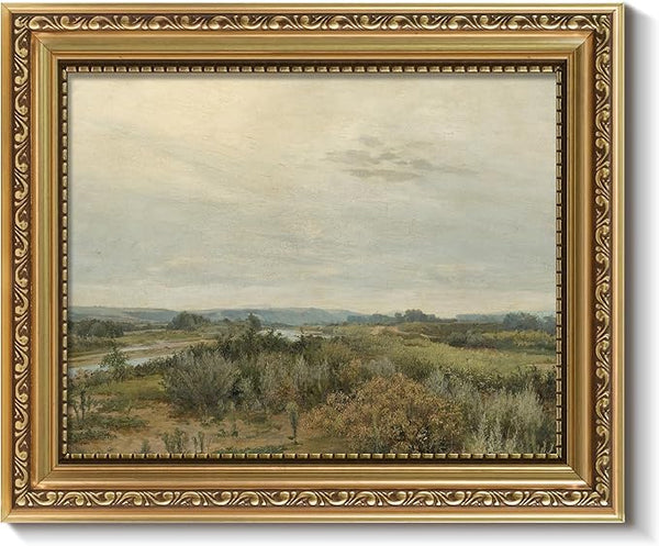 ARPEOTCY Vintage Gold Framed Wall Art, Nature Trees Landscape Rivers Retro Paintings, 8x10 inch Small Canvas Prints with Antique Frame, Victorian Wall Pictures Decor for Living Room Gallery Shelf