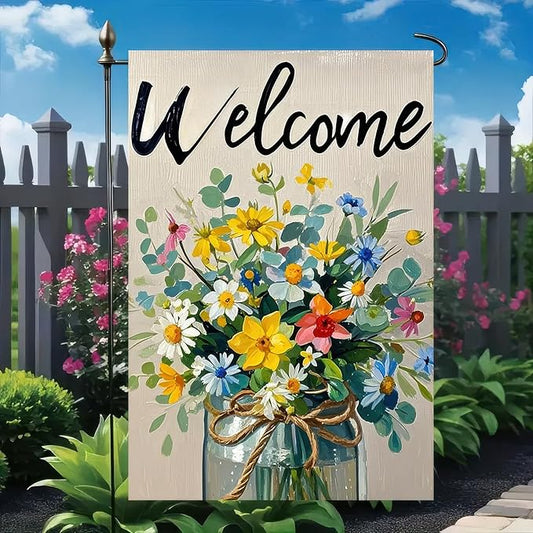 BlissYard Spring Garden Flag Double Sided 12x18 Inch Flowers Glass Barrel Seasonal Welcome Small Flags For Outside Outdoor Decor Yard Farmhouse Holiday Spring Summer Decorations Yard Flags