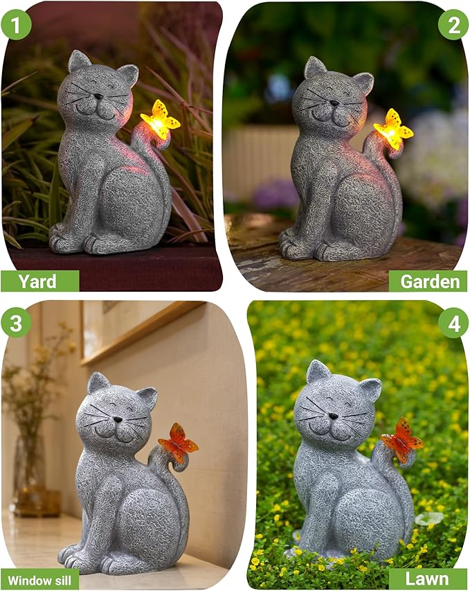 Nacome Cat Outdoor Statues for Garden: Outside Decor with Butterfly Clearance for Yard Art Lawn Ornaments Porch Patio Balcony Home House for Grandma Mom Women