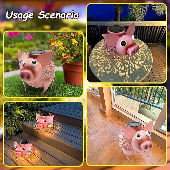 Teaeeno Solar Pig Lantern Lights,Outdoor Garden Pig Statue for Yard,Metal Animal Decor Outdoor,Garden Yard Lawn Backyard Ornament Decor,Home, Lawn, Patio, Resin Animal Ornament, Women/Gardening Gifts