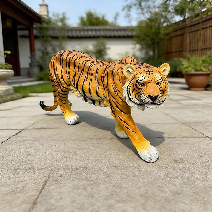 15.75" H x 33.46" L x 7.87" W Large Tiger Statue for Garden, Outdoor Sculpture, Animal Decor for Yard Porch Entryway Patio Living Room, Resin (Large, Tiger)
