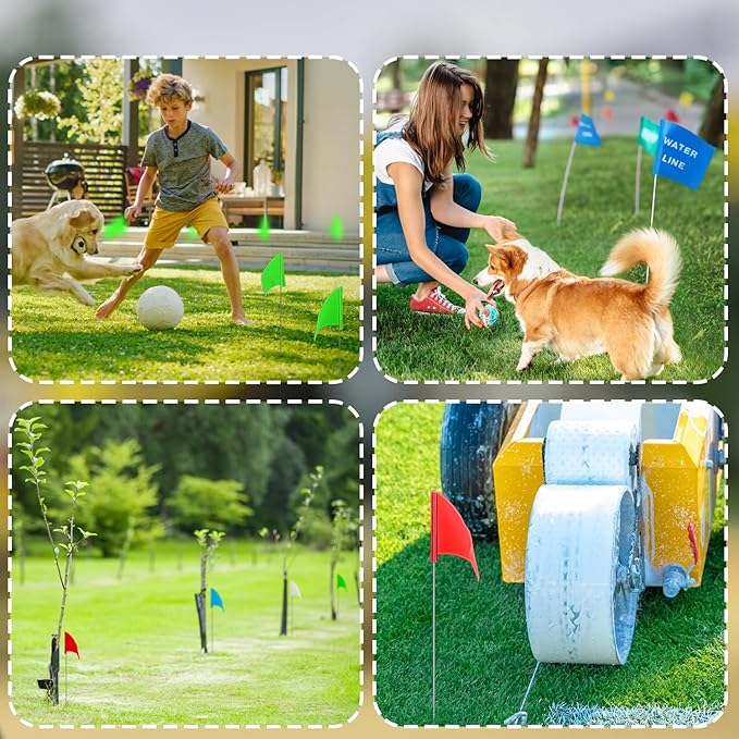 Zozen 100Pack Marking Flags, Red & Green & Blue & White, Writable / 15x4x5 Inch, Yard Flags for Lawn & Irrigation & Landscape & Sprinkler & Survey & Dog Training.