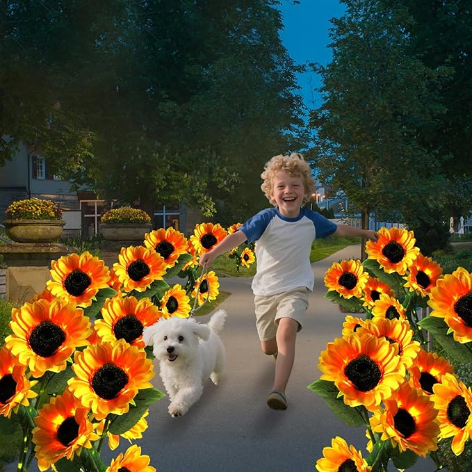 Sunflower Solar Flowers Lights - Solar Garden Lights Outdoor Waterproof, 40 Hour Solar Powered Outside Decor Decoration for Yard Patio Pathway Lawn, Birthday Gifts for Mom, 2pcs