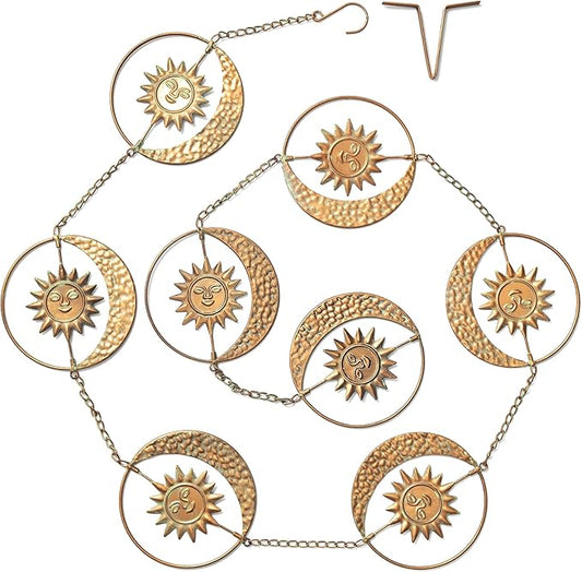 Glitzhome 8.5ft Rain Chain for Gutters 8-Piece Faux Copper Patina Finish Sun and Moon Catcher Replacement for Downpout