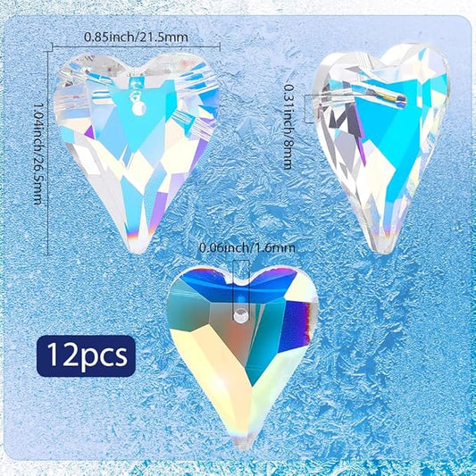 1 Box 12Pcs Glass Prism Heart Crystal Suncatcher Hanging AB Color 1 x 0.85 Inch Faceted Rainbow Maker Sun Catcher Small Pendants Charms for Garden Home Window Wedding Christmas DIY Decoration