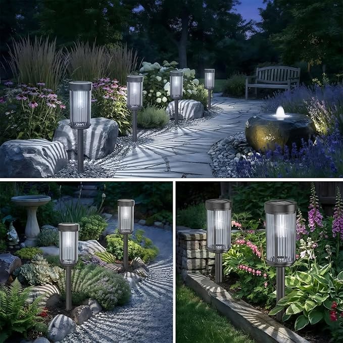 Sparkblaze 2 Pack Solar Garden Lights Outdoor, Decorative Solar Pathway Lights for Yard Auto On/Off Landscape Lighting for Walkway, Lawn, Garden, Waterproof Solar Stake Lights. (2, Cold White)