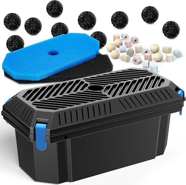 Antfraer Pond Filter Box, Outdoor Water Garden Filter Case for Pump Maintenance, Submersible & Fountain System Compatible, No Pump Included