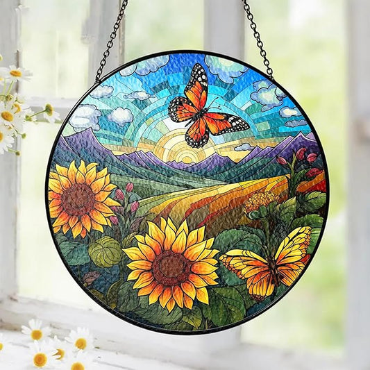 Sunflower Stained Glass Suncatcher Window Hanging Decor - Christmas, Mother's Day, Birthday Sunflower Gifts for Women Adults, Friends Sisters Teachers, Home Decors for Window Kitchen Garden Patio