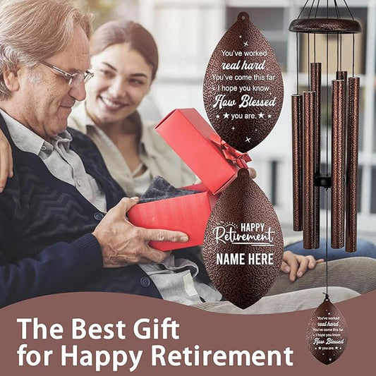ASTARIN Personalized Happy Retirement Gifts, Custom Name Retirement Wind Chimes for Women Men, Wind Chime Retire Gifts for Co-Workers Boss Friends, Going Away Funny Farewell Gift(Produced in USA)