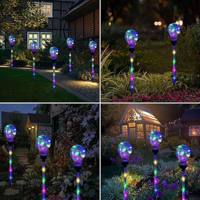 Huacenmy Solar Lights Outdoor Garden Decorative Waterproof 6 Pack Bulb Lights Outside Solar Pathway Lights for Garden Home Christmas Landscape Path Yard Lawn Driveway Flowerbed Decor - Multicolor