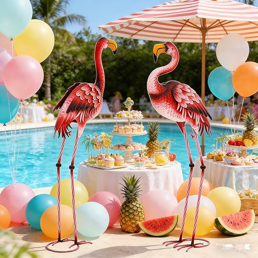 Extra-Large Flamingo Statue, 37.2" Handmade Metal Flamingo Yard Decor with Ground Stakes, Unique Outdoor Lawn Ornaments for Garden Patio, Vintage Pink Sculpture Gift for Housewarming Party