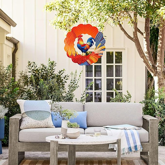 Rooster Metal Wind Spinner for Garden, Chicken Gifts for Women Men Mother Father, 12 Inch Hanging Wind Spinner for Outdoor & Indoor Decorations
