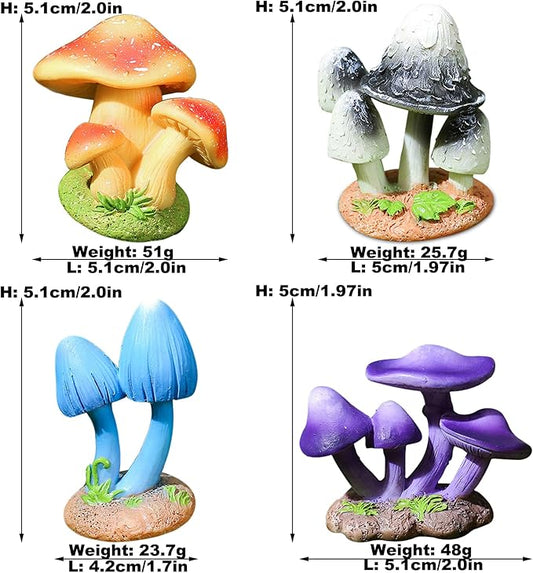 DIYOMR 2.0" Resin Mushroom Series, 4PCS Mushrooms Figurines Craft Indoor Outdoor Decor for Home DIY/Windowsill/Tabletop/Garden/Micro Landscape Decor/Bonsai Ornaments (4 Pcs - B)
