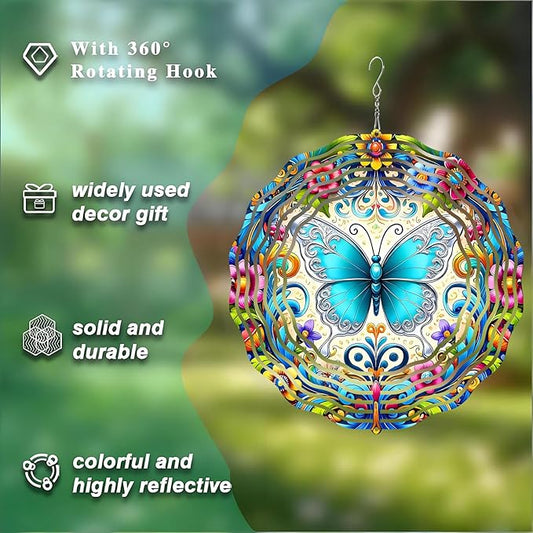 10 Inch Butterfly Wind Spinner, 3D Metal Hanging Kinetic Wind Rustproof Sculpture Gift for Garden Yard Lawn Balcony Window Porch Outdoor Decor, Women Mom Mothers Day