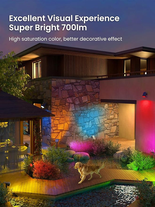 AUDERWIN Color Changing Solar Spot Lights Outdoor, 9 Lighting Modes Colored Solar Lights Outdoor RGB, Color Light Waterproof IP65, Landscape Spotlights for Halloween Christmas Decorations