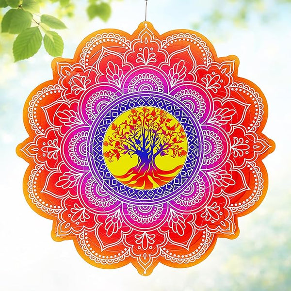 Hanging Wind Spinner 12 Inch, Tree of Life 3D Stainless Steel Wind Spinner, Garden Yard Patio Decor, Indoor Window Wall Art for Meditation, Mindfulness, Breathwork, Calming Gift