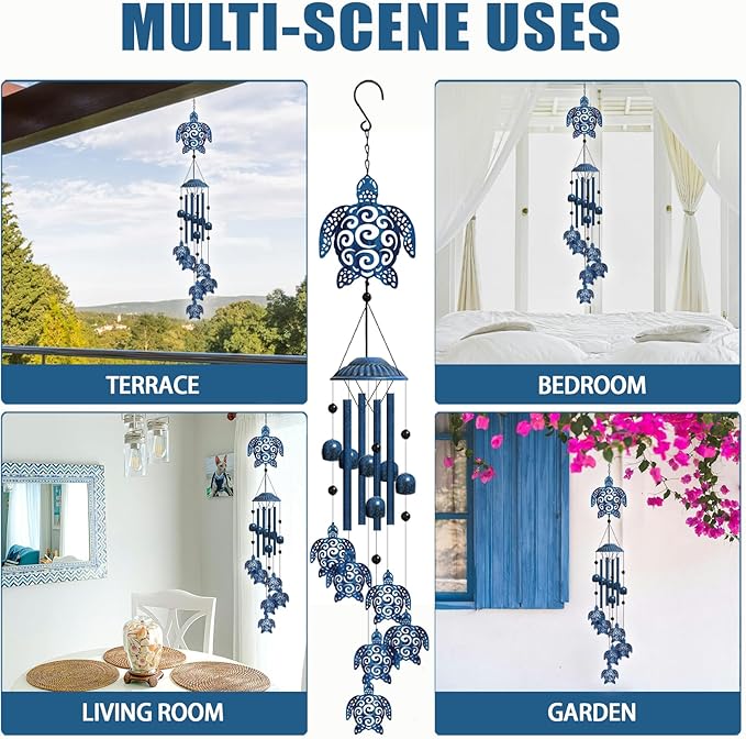 Sea Turtle Wind Chimes for Outside, Hanging Metal Windchime Sea Turtle Gift for Women/Men, Garden Wind Chime Patio,Yard Turtles Garden Decor Sympathy Memorial Gift for Mom Turtles Lover