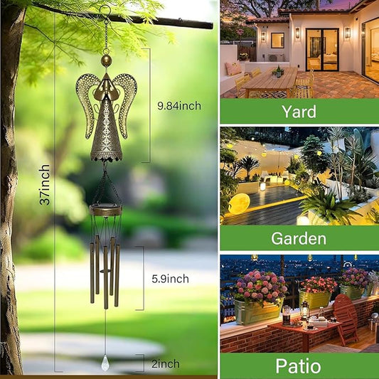 Solar Angel Wind Chimes Outdoor Decor - 36.6" Angels Wind Chime for Outside, Solar Angel Hanging Lights, Wind Chimes for Garden, Patio, Window and Porch
