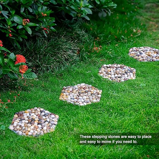 Qualdout River Rocks Stepping Stones Pavers Outdoor for Garden Walkway, Pebbles Polished Gravel for Yard Lawn Patio Pathway Landscaping, Set of 6 (Hexagon)