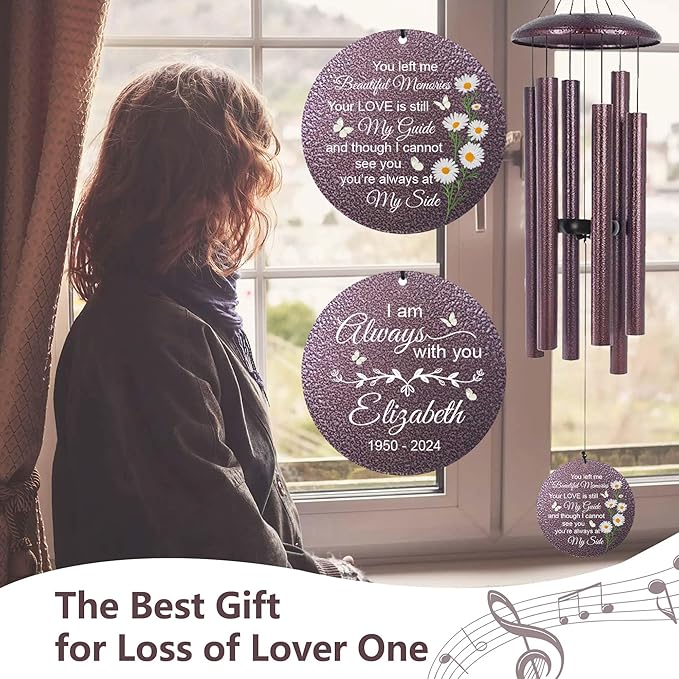 ASTARIN Personalized Memorial Wind Chime for Loss of Loved One 30/36/45 inch, Sympathy Deep Tone Wind Chimes for Mom Dad/Mother Father, Remembrance Gifts for Grief Condolence Funeral, Produced in USA