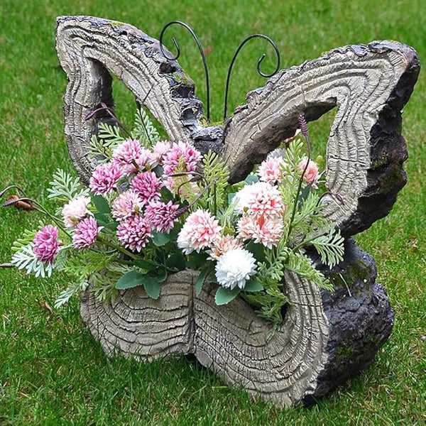 Garden Statues Outdoor Decor Balcony Figurine Outdoor Statues Garden Butterfly Flower Stand Statue, Garden Animal Flowerpot Sculpture, Outdoor Farm Lawn Decorations(D)