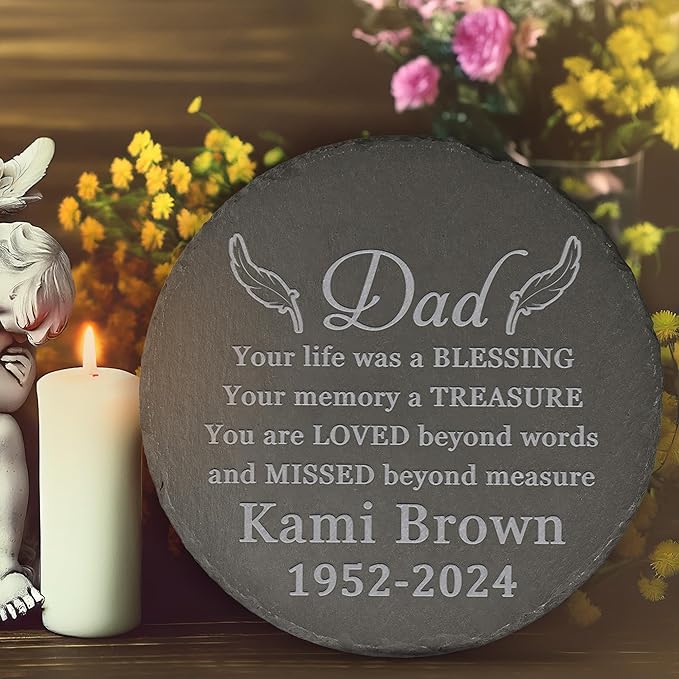 Memorial Garden Stone - Personalized Memorial Gifts for Loss of Loved One - Bereavement Gifts for Loss of Father Mother - Your Memory a Treasure - Round