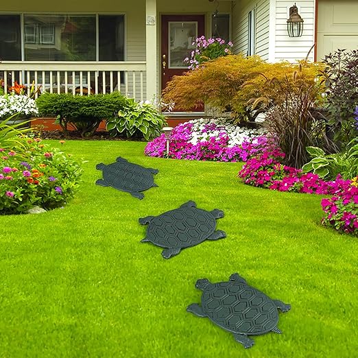 Tortoise Stepping Stone, Cast Iron Turtle Paver, Decorative Garden Flagstone for Lawn, Yard, Walkway, Flower Bed (Green)
