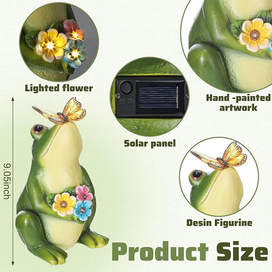 Threehoney Solar Garden Frog Statues with Lights Waterproof Outdoor Frog Decor Outside Garden Decor for Patio Porch Yard, Mother's Day Gardening Gift for Mom, Women Frogs Lovers
