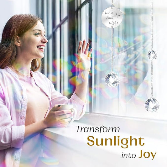 Crystal Suncatcher Rainbow Maker for Windows, Hanging Prism Sun Catcher Creates Stunning Colorful Rainbows, Perfect Home Garden Patio Indoor Outdoor Decor, Gifts for Mom Women