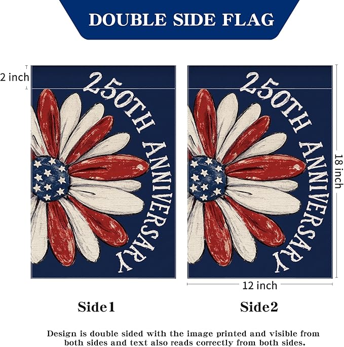 250th Anniversary America Garden Flag, 250 Anniversary USA Flag Patriotic Banner 250 Years of Freedom Yard Sign 4th of July Double-Sided Waterproof 1776-2026 Commemorative Flag 12x18 Inch