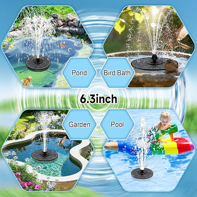 Solar Fountain, 3-Level Adjustable Water Height, 3.5W Glass Powerful Outdoor Fountain Pump with Rotating Rods & 7 Nozzles for Bird Bath, Garden, Pond, Patio, Flower Pot (2026 Model, Black)