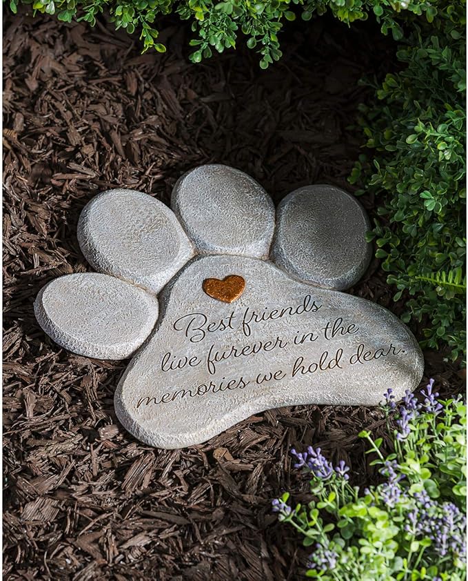 Evergreen Garden 11" Paw Shaped Pet Memorial Garden Stone, Best Friends Live Forever