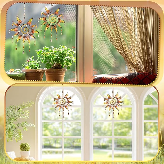 Suncalla 2 Pcs Crystal Suncatchers Hanging for Windows Hanging Sun Shaped Suncatcher Outdoor Indoor Making Rainbows Sun Catcher Ornament for Home Garden Decor Windows Housewarming Gift