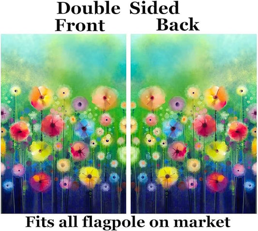Watercolor Abstract Spring Summer Seasonal Green Floral Flowers Art House Flag 28" x 40" Double Sided Polyester Welcome Large Yard Garden Flag Banners for Patio Lawn Home Outdoor Decor