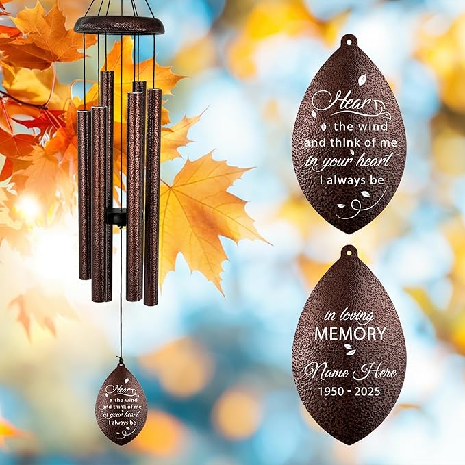 ASTARIN Sympathy Wind Chimes Custom, Personalized Dragonfly Wind Chimes Sympathy Gifts for Remembrance, Bereavement Gifts for Men in Memory Wind Chime, 36 inch Windchime(Produced in USA)