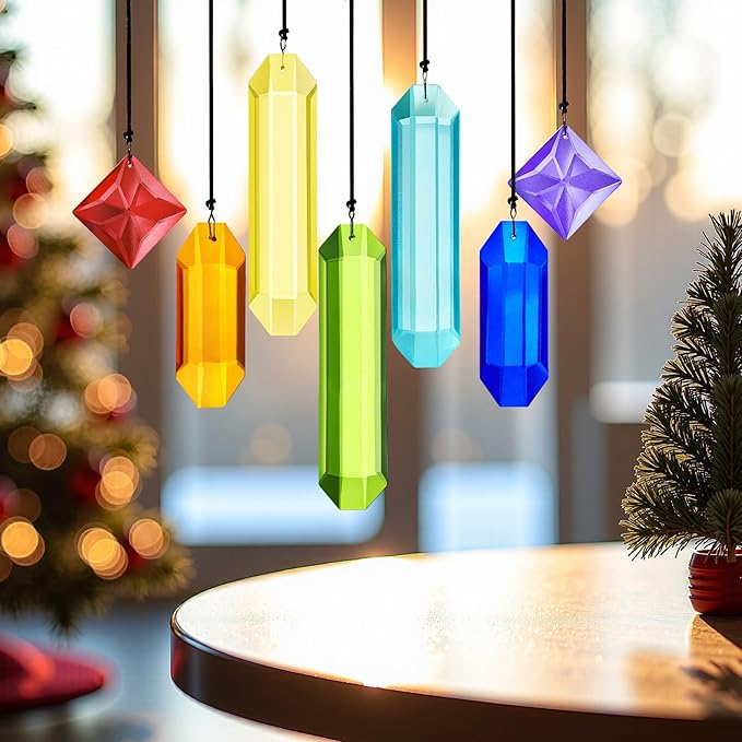 HDCRYSTALGIFTS 7pcs Crystal Prisms Suncatchers for Windows Hanging Rainbow Chakra Sun Catchers Indoor Windows Outdoor Home Garden Decor Glass Ornaments for Tree