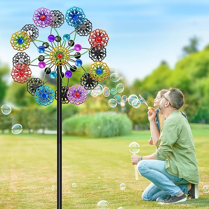Wind Spinners Outdoor, Kinetic Wind Spinner,Yard Art Windmill with Metal Stake, Metal Wind Sculptures & Spinners,Waterproof Pinwheels Large Wind Spinner for Yard and Garden (Snow-Colour)