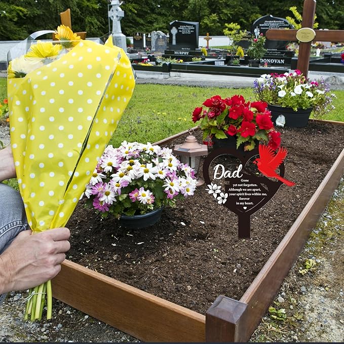 Rngmsi Dad Grave Decorations for Cemetery - Cardinal Grave Markers for Humans Father Memorial Plaques Stake for Outdoors Garden Yard
