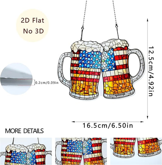 4th of July Beer Ornaments Colorful Window Hanging Decorations Home Wall Decor for Indoor Outdoor