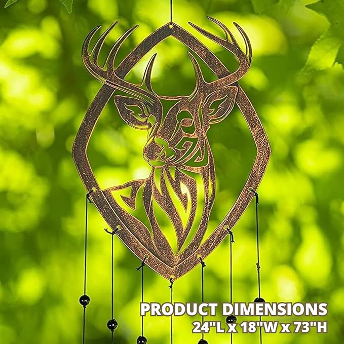 VP Home 29" H Rustic Whitetail Deer Wind Chimes for Outside Unique Whitetail Deer Windchimes Outdoor Decorations Garden Decor Deer Gift for Women, Mom, Grandma, Unisex
