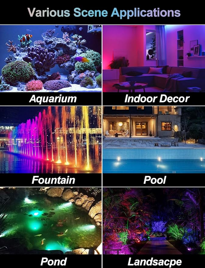 RGB Underwater Pond Lights, Super Bright LED Submersible Fountain Lighting Colored Landscape Spotlights, Bluetooth APP Control IP68 Waterproof for Fish Aquarium Tank Garden Yard Pool (Set of 4)