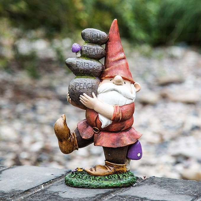 Ivy Home Gnome Statue Outdoor Decor Statue for Garden Decorative, Gnome Carried Stones