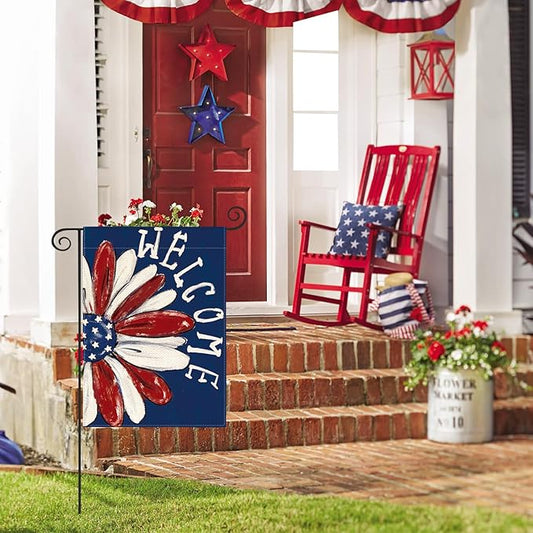 AVOIN colorlife Patriotic 4th of July Garden Flag 12x18 Inch Double Sided Outside, Memorial Day Floral Welcome Daisy Yard Outdoor Decoration