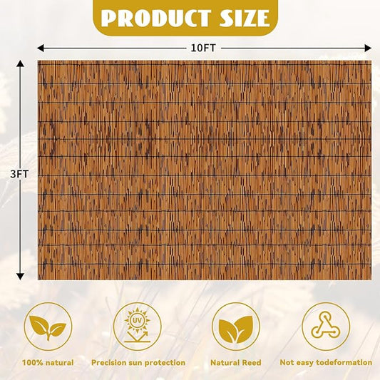KOIUEYW Bamboo Reed Fencing, Light Russet Bamboo Screens Outdoor for Patio, Decorative Balcony Privacy Screen Reed Curtains for Garden Backyard Balcony Outdoor, 3 x 10 FT