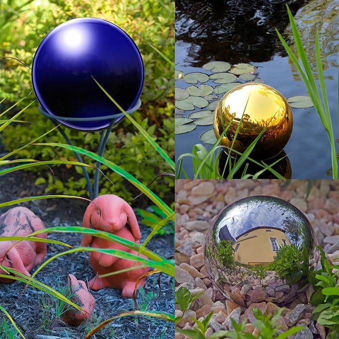 uxcell Gazing Ball 4 Inch 100mm Reflective Sphere Polished Hollow Ball, Stainless Steel Gazing Globe Mirror Ball for Home Garden Outdoor Decoration, Deep Blue