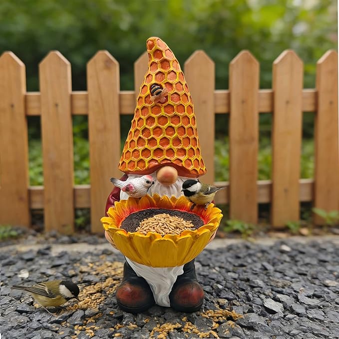 Sunflower Gnome Statue with Solar LED Lights, Solar Powered Garden Gnome for Outdoor Decor, Auto On/Off Waterproof Yard, Patio, Lawn Ornament, Unique Gift for Mother’s Day & Housewarming