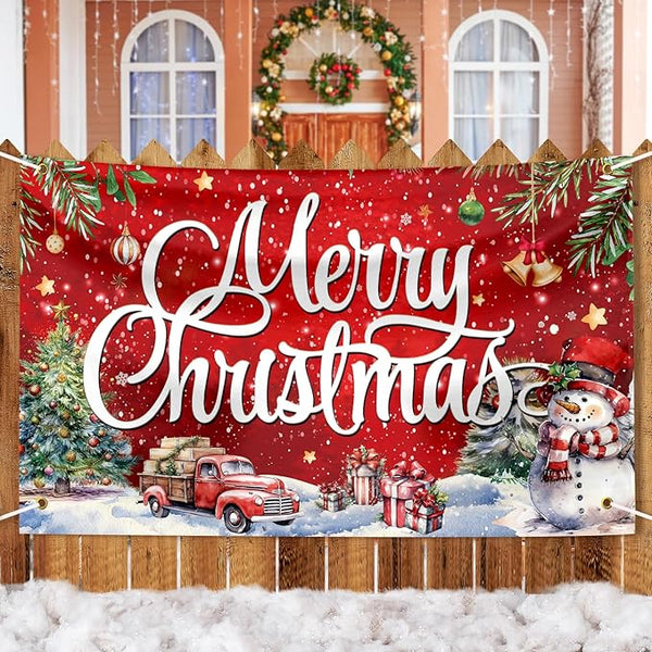 Large Christmas Banner Decorations Red Flag Outdoor 72x44 Inch, Merry Christmas Gifts for Indoor Home House Decor Party Supplies, Yard Sign Background for Photography