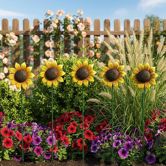 5pcs Sunflowers Yard Wind Spinners Outdoor Decoration Stakes Lawn Ornaments, Lawn Decorations Garden Stakes, Metal Outside Decorations for Metal Yard Art Flower Garden Decor, Sunflower Gift for Women