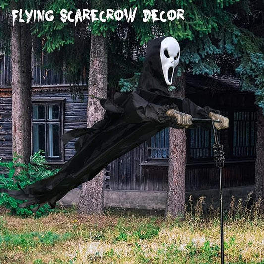 LarpGears Halloween Scarecrow Rotatable Ghost of Death Outdoor Decoration, 7.5Ft Flying Ghost for Garden, Porch, Yard